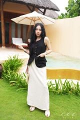 Chân váy suông xẻ tà linen tưng premium Cói Design