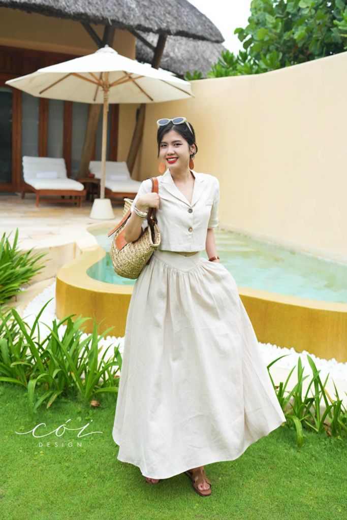 Áo cổ vest 1 túi croptop linen tưng premium Cói Design