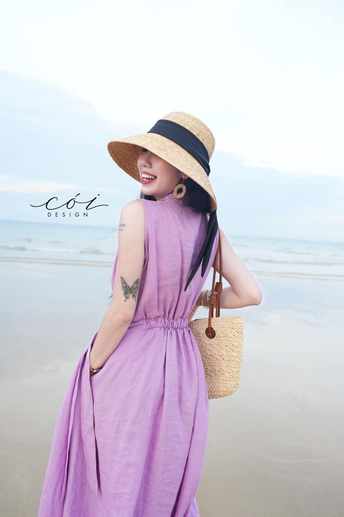 Đầm sát nách xếp nhún Linen tưng premium Cói Design