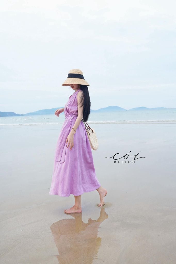 Đầm sát nách xếp nhún Linen tưng premium Cói Design