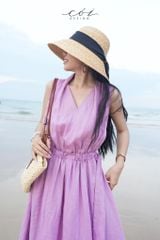 Đầm sát nách xếp nhún Linen tưng premium Cói Design