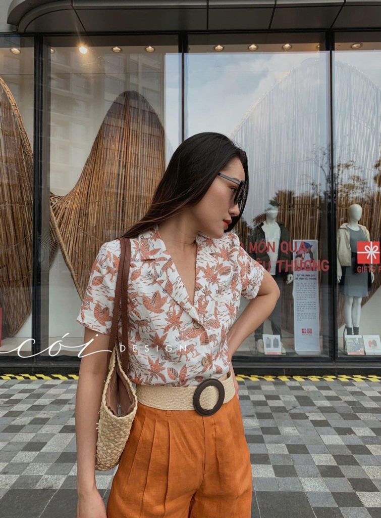 Áo danton họa tiết linen Nữ Cói Design