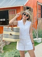 Áo sát nách nút bọc Linen tưng premium Cói Design