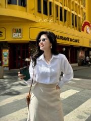 Chân váy suông xẻ tà linen tưng premium Cói Design