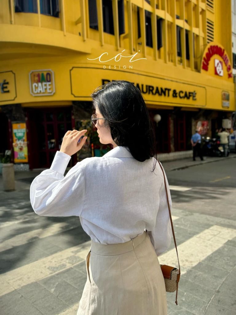 Chân váy suông xẻ tà linen tưng premium Cói Design