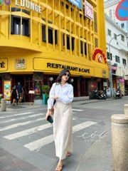 Chân váy suông xẻ tà linen tưng premium Cói Design