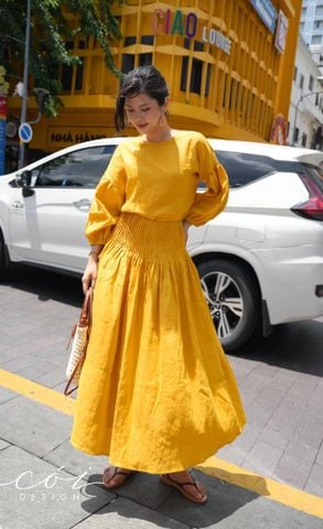 Chân váy xòe xếp ly eo linen tưng Cói Design