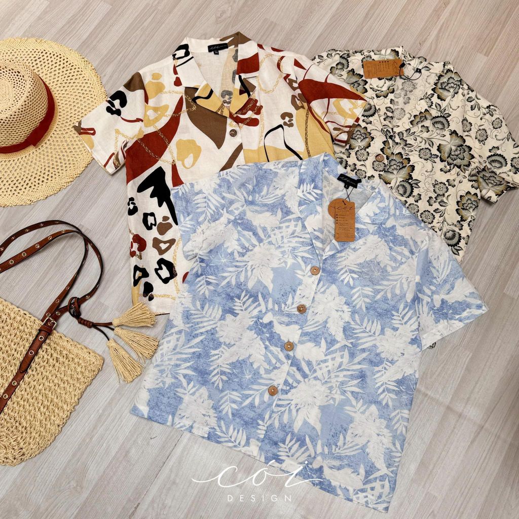 Áo danton họa tiết linen Nữ Cói Design