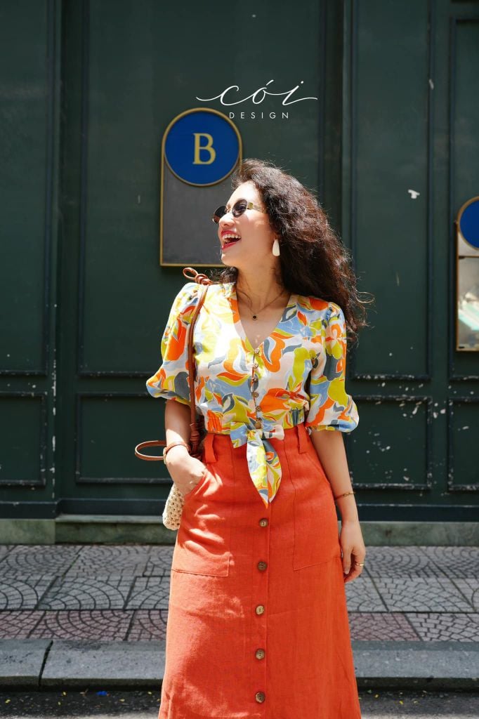 Áo croptop tay bí phối dây linen Cói Design