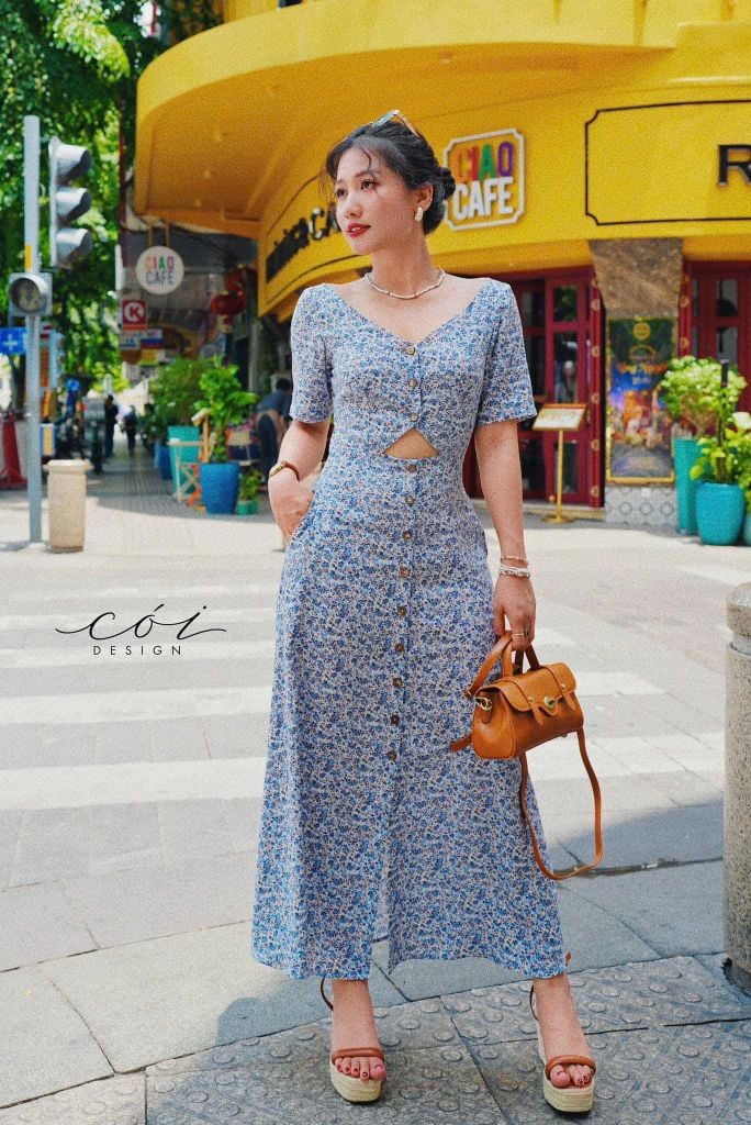 Đầm phối nơ lưng linen hàn Cói Design