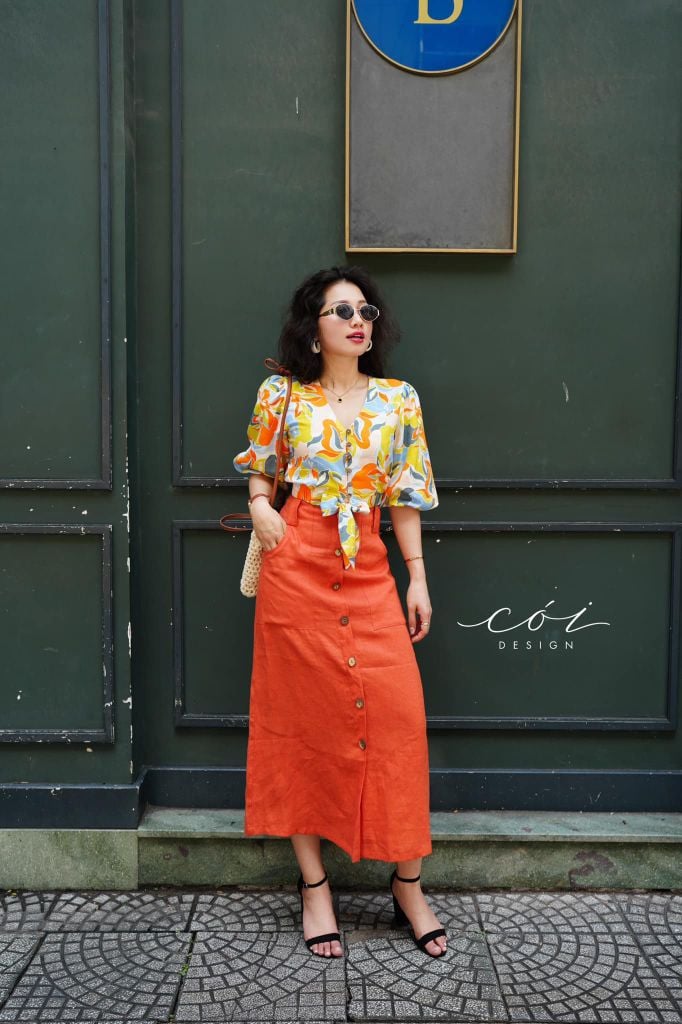 Áo croptop tay bí phối dây linen Cói Design