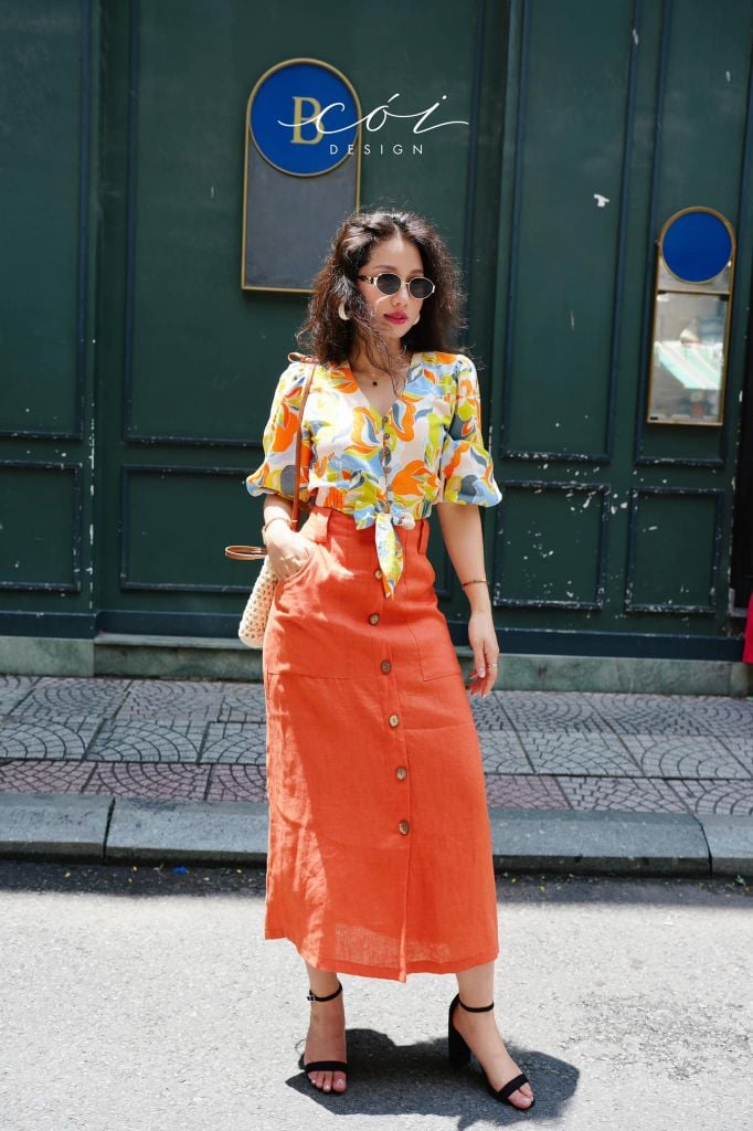 Áo croptop tay bí phối dây linen Cói Design