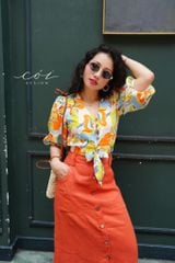 Áo croptop tay bí phối dây linen Cói Design