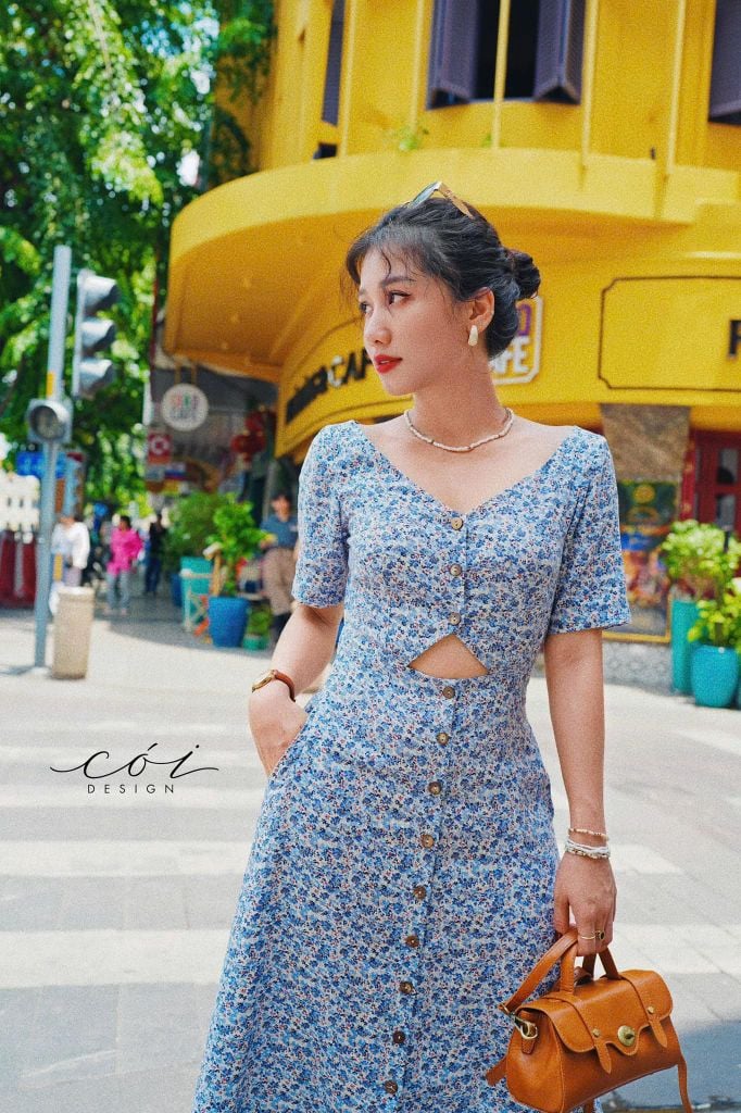 Đầm phối nơ lưng linen hàn Cói Design