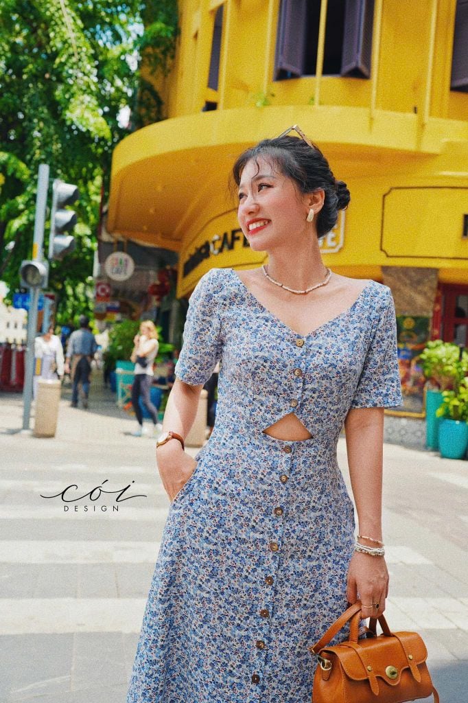 Đầm phối nơ lưng linen hàn Cói Design