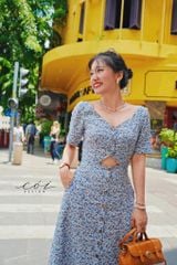 Đầm phối nơ lưng linen hàn Cói Design