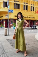 Đầm sơ mi xếp ly eo linen tưng premium Cói Design