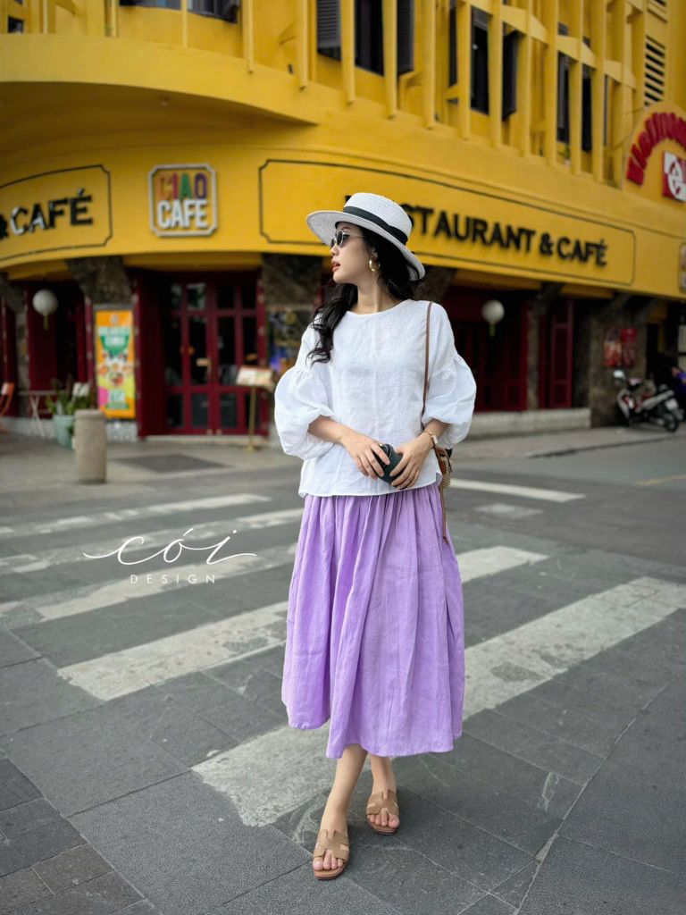 Áo tay phồng hàng nút bọc lưng linen tưng Cói Design