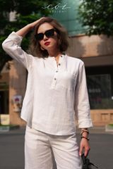 Áo cổ trụ lệch vạt tay dài Linen tưng premium Cói Design