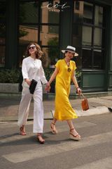 Áo cổ trụ lệch vạt tay dài Linen tưng premium Cói Design