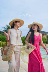 Áo sát nách hàng nút lưng linen tưng premium Cói Design