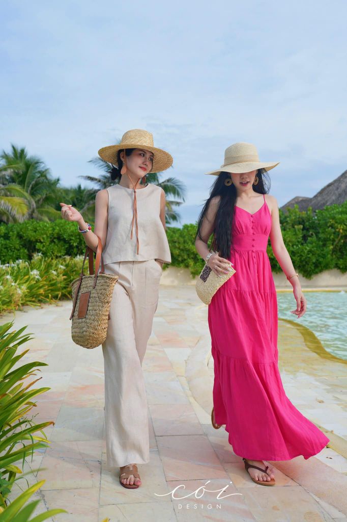 Áo sát nách hàng nút lưng linen tưng premium Cói Design