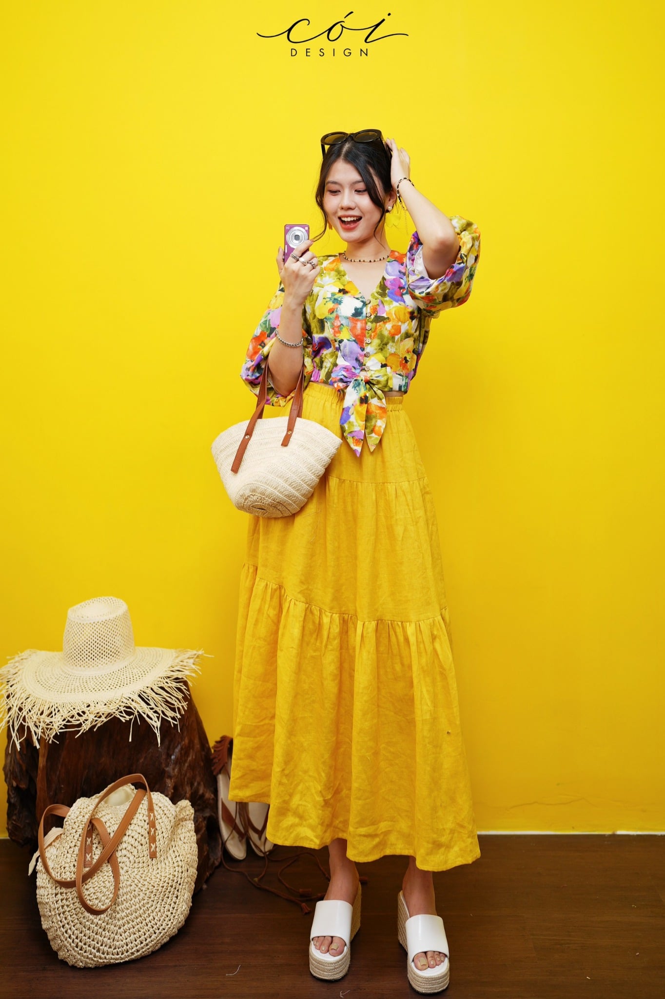 Áo croptop tay bí phối dây linen Cói Design