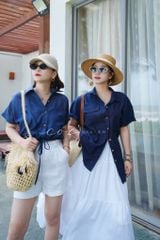 Áo sơ mi croptop rút dây linen tưng Cói Design