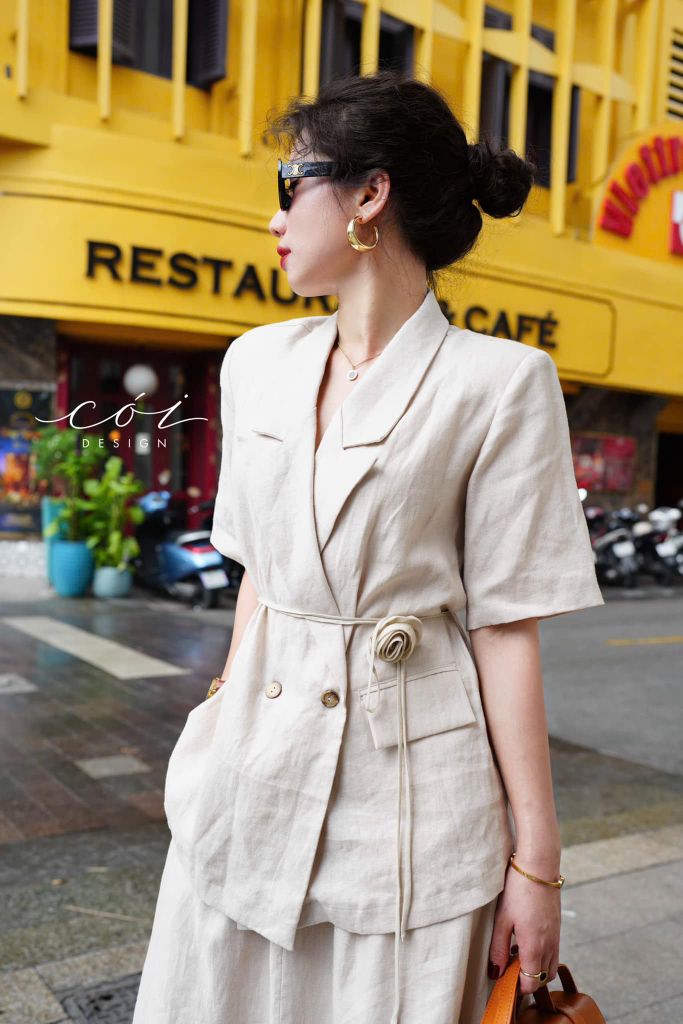 Chân váy xếp ly form A Linen tưng premium Cói Design