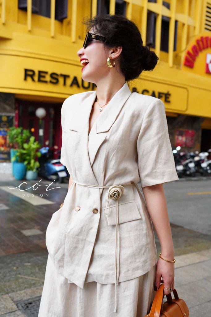 Chân váy xếp ly form A linen tưng Cói Design