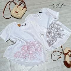 Áo cổ tròn thêu mây Linen tưng premium Cói Design
