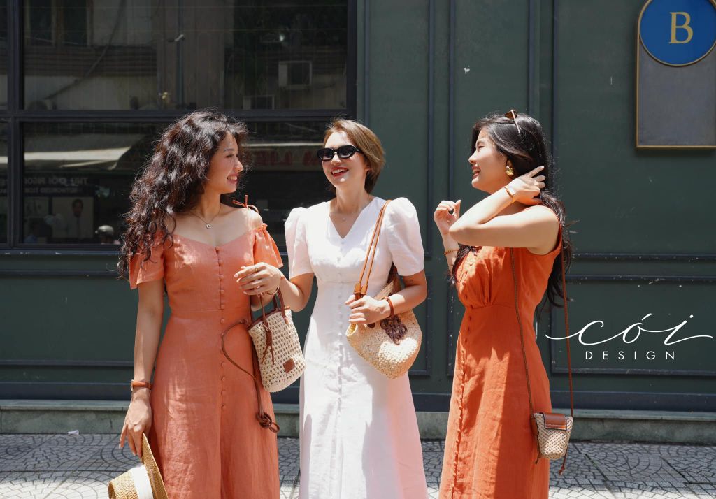 Đầm nút bọc sát nách Linen tưng premium Cói Design