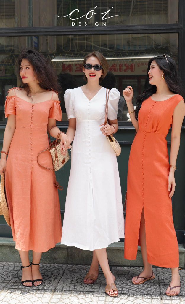 Đầm nút bọc sát nách Linen tưng premium Cói Design