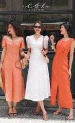 Đầm nút bọc sát nách Linen tưng premium Cói Design