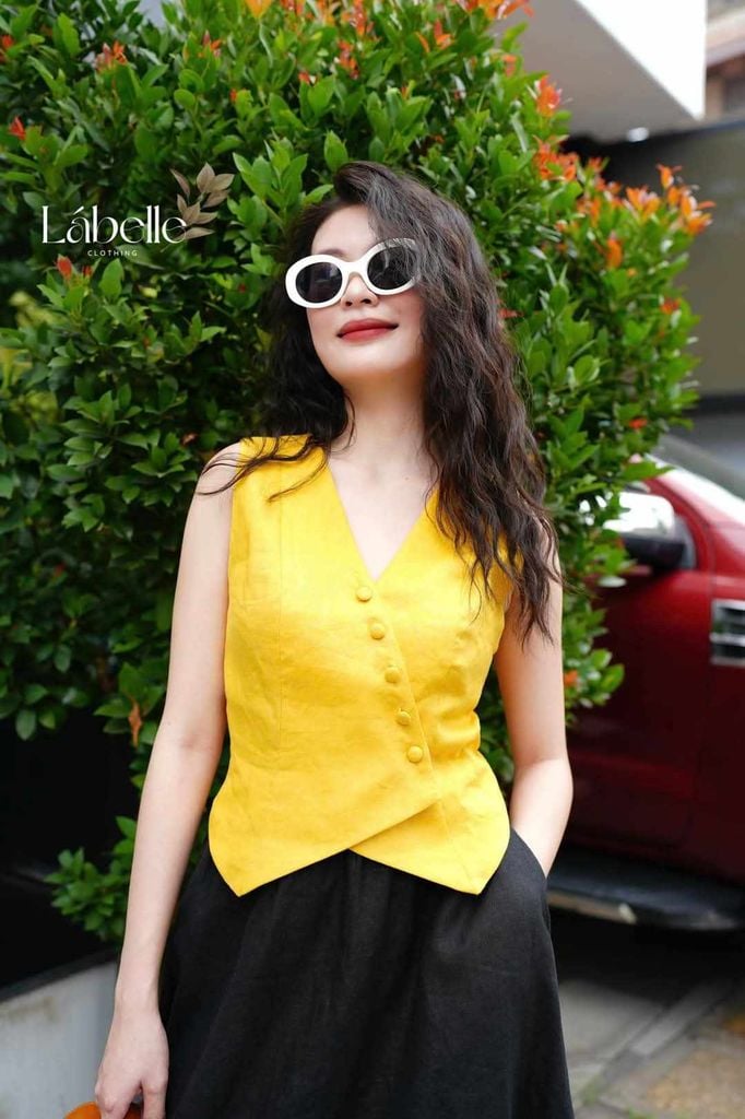 Áo Gile Nút Bọc Linen tưng premium Lá Belle
