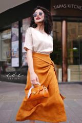 Chân váy xếp ly phối dây linen tưng premium Cói Design