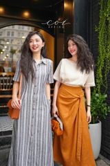 Chân váy xếp ly phối dây linen tưng premium Cói Design