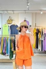 Quần short xếp ly lưng thun linen tưng premium Cói Design