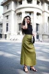 Chân váy xếp ly phối dây linen tưng premium Cói Design