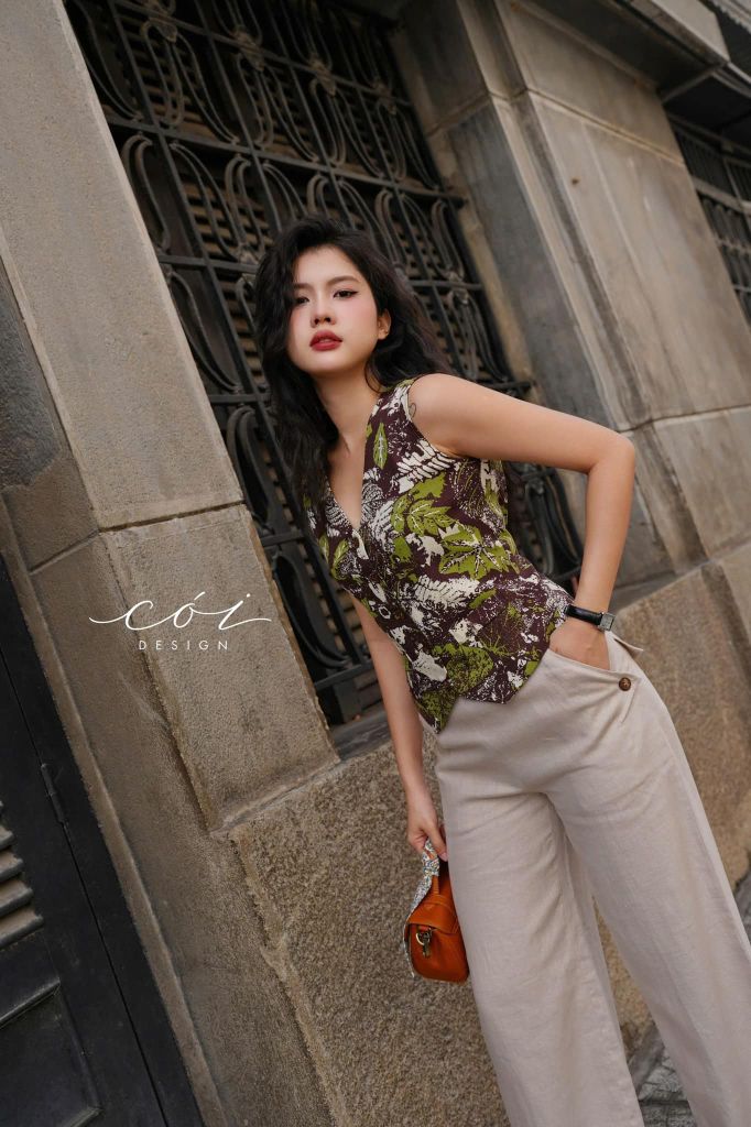 Quần suông phối nút linen tưng premium Cói Design
