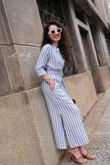 Đầm cổ trụ tay dài kèm belt Linen Hàn Cói Design