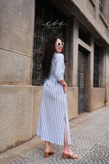 Đầm cổ trụ tay dài kèm belt Linen Hàn Cói Design