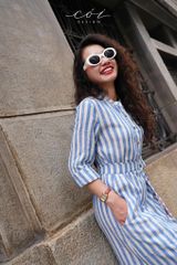 Đầm cổ trụ tay dài kèm belt Linen Hàn Cói Design