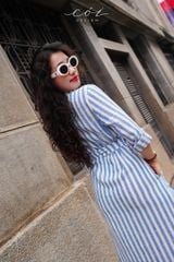 Đầm cổ trụ tay dài kèm belt Linen Hàn Cói Design