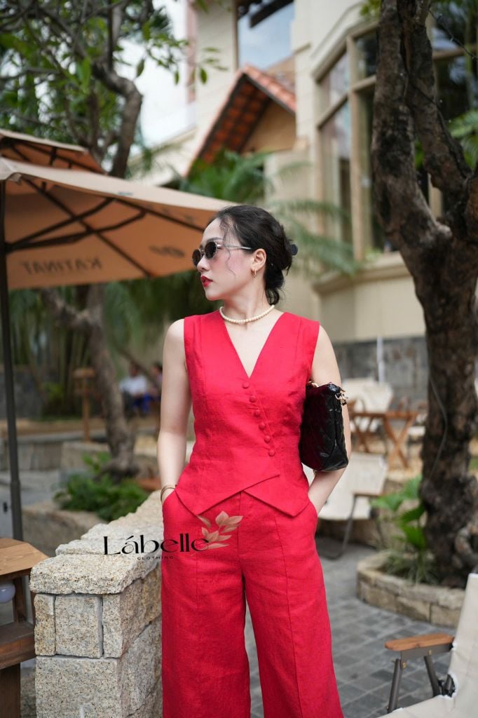 Áo Gile Nút Bọc Linen tưng premium Lá Belle