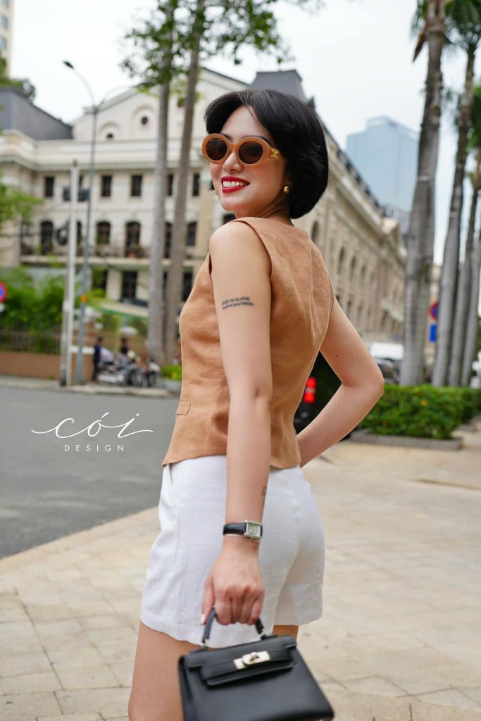 Áo gile phối dây linen tưng premium Cói Design