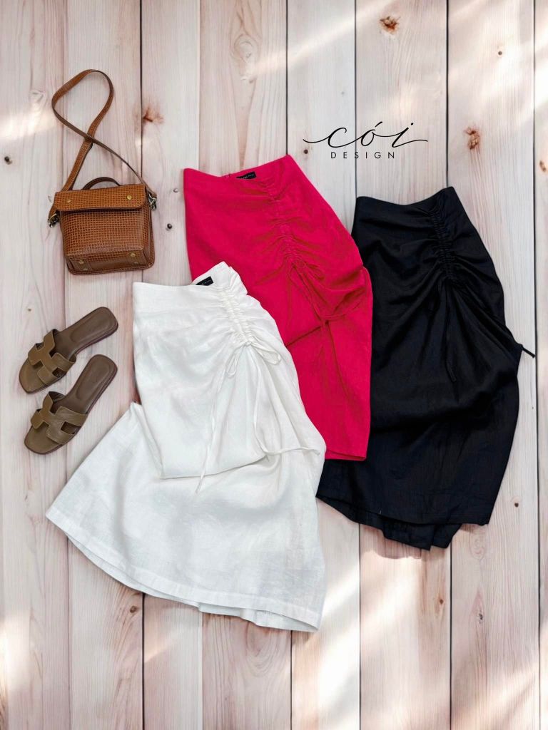 Chân váy rút dây linen tưng premium Cói Design