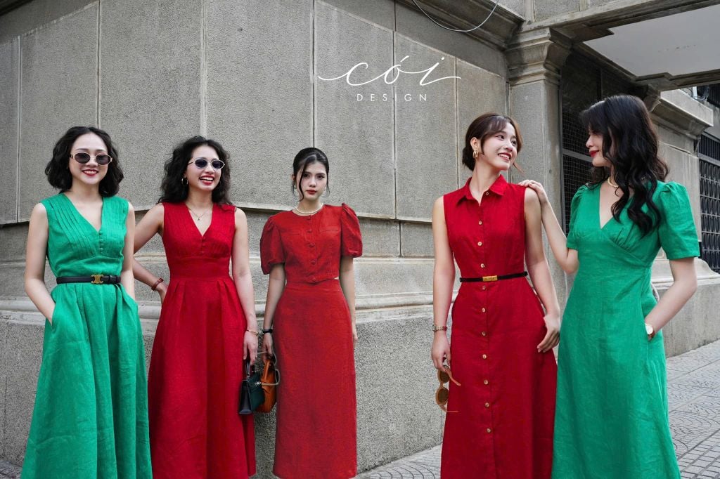 Đầm sát nách cổ sơ mi Linen tưng premium Cói Design