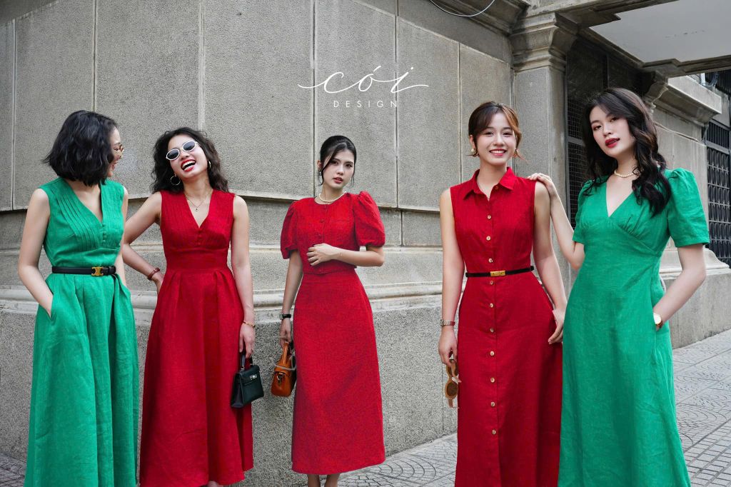 Đầm sát nách cổ sơ mi Linen tưng premium Cói Design
