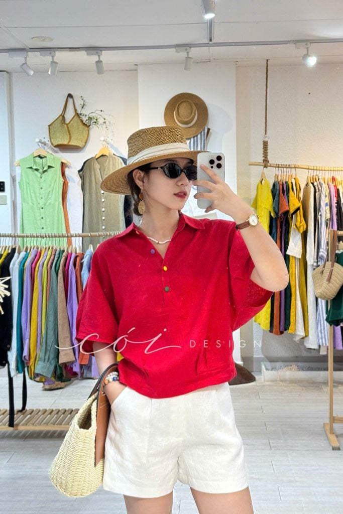 Áo sơ mi nút bọc tay liền linen tưng Cói Design